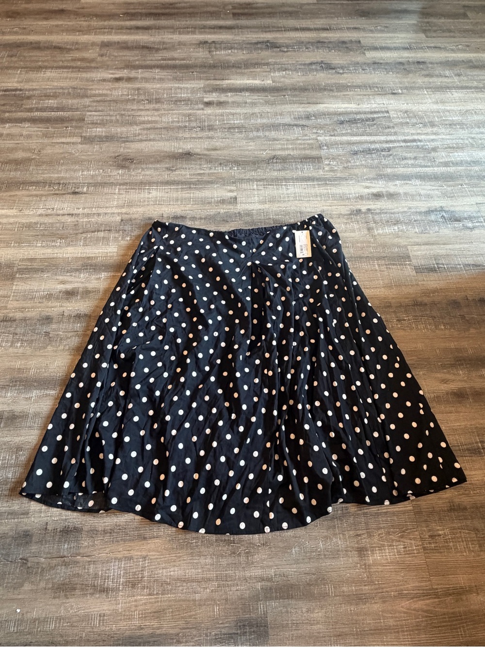 a new day Black Skater Skirt with White Polka Dots Pattern